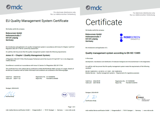 Certificates Roboscreen