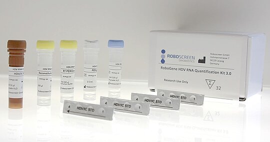 RoboGene HDV RNA Quantification Kit 3.0 Diagnostic Kit for HDV RNA quantification with components shown